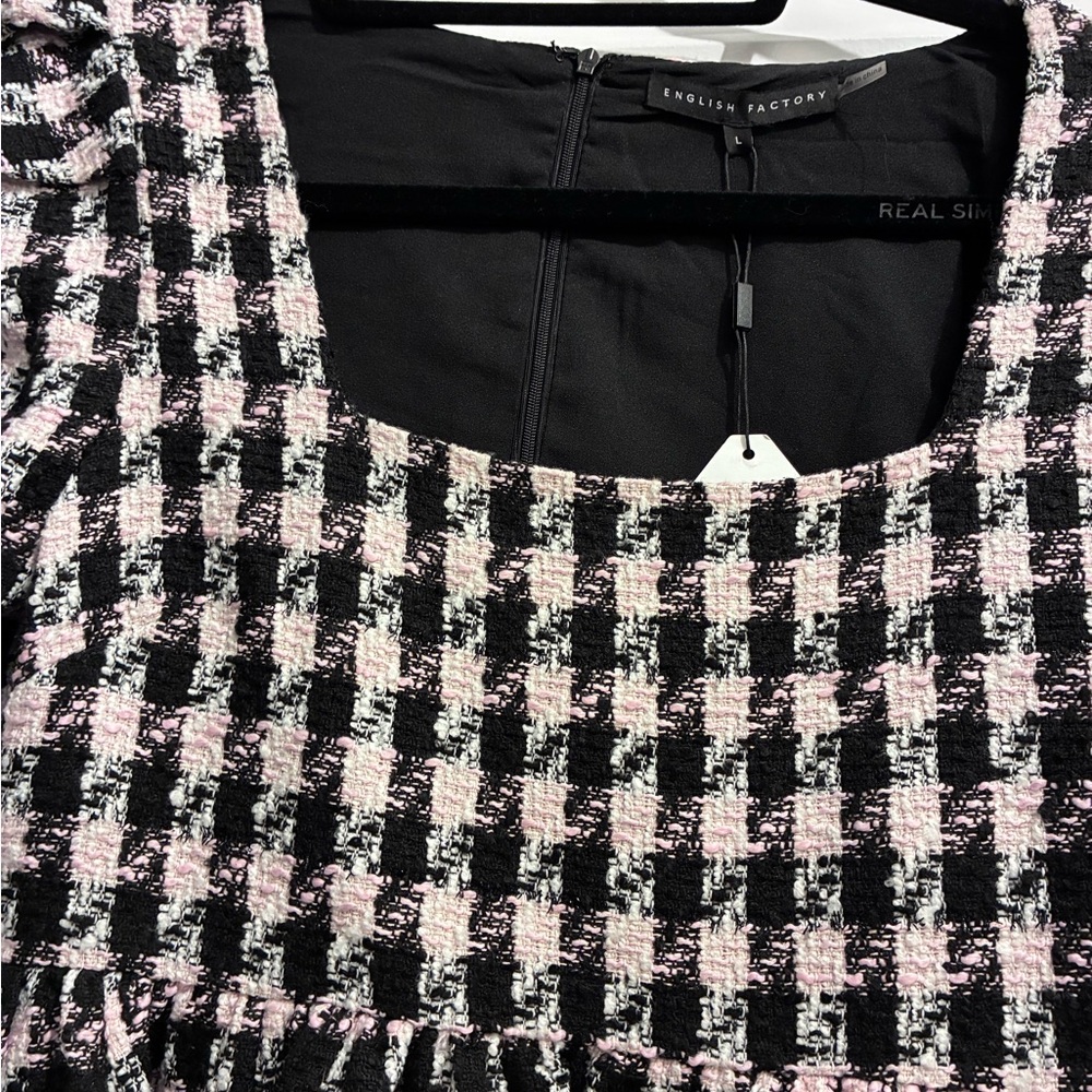 English Factory Pink and White Houndstooth Babydoll Dress - Picture 2 of 5